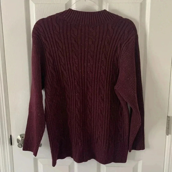Talbots Burgundy Maroon Cable Knit Mock Neck Sweater - Picture 3 of 7